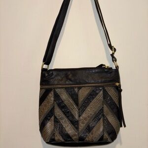 Great American Leather Works Patchwork Crossbody Handbag Black and Brown